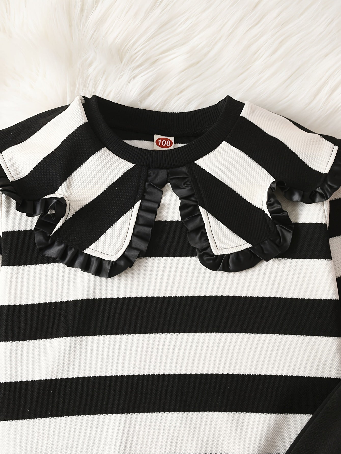 Girls' Casual Clothing Set with Striped Long Sleeve Top and Black Bell Bottom Pants for Fall Winter