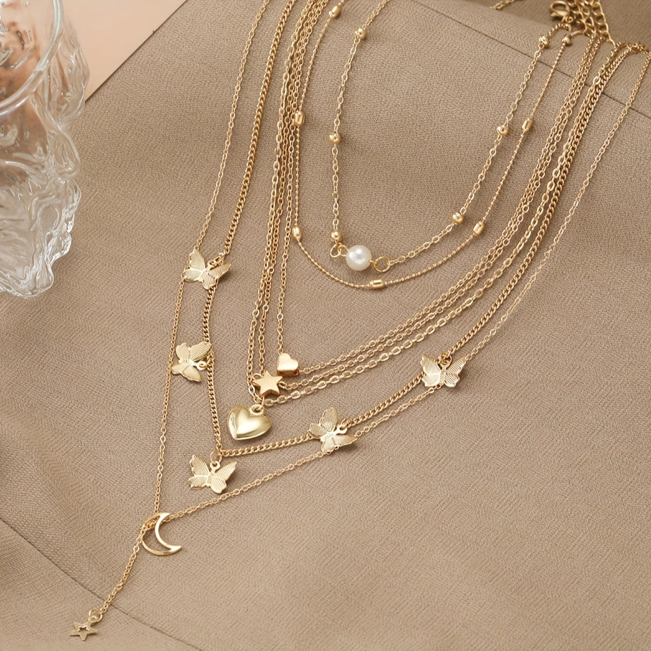 Set of 6 Bohemian Style Necklaces with Star Moon Butterfly Heart Pearls Tassel Pendants for Holidays and Festivals