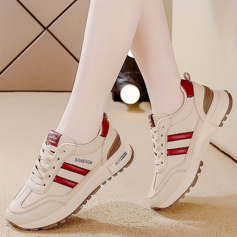 Women’s Low-Top Sneakers Beige Striped Anti-Slip Breathable All-Season Shoes