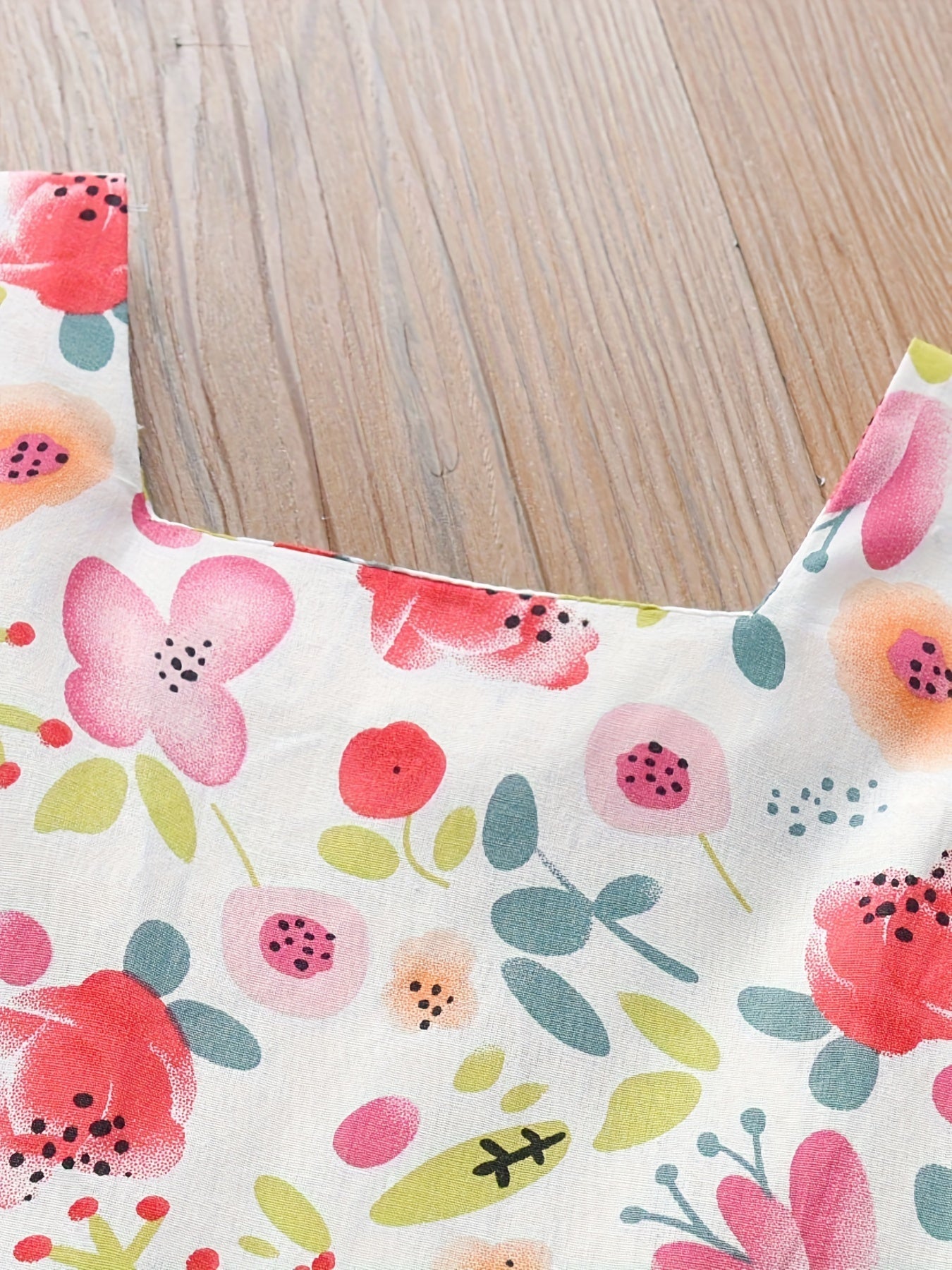 Girls Summer Dress with Floral Print and Puff Sleeves Knee High Casual Clothing