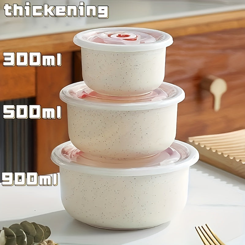 3-Piece Wheat Straw Plastic Food Storage Bowls Microwave Safe for Kitchen Camping and Picnic