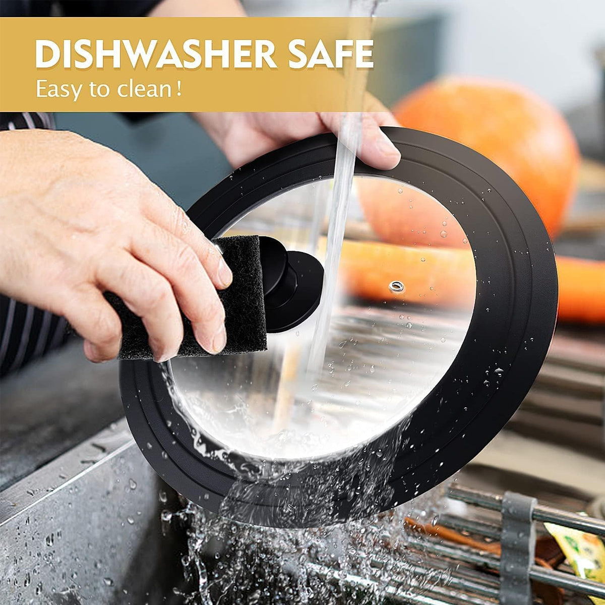 Juego de 2 tapas de silicona negra para utensilios de cocina que encajan en sartenes, ollas y cazuelas de 7 a 13 pulgadas