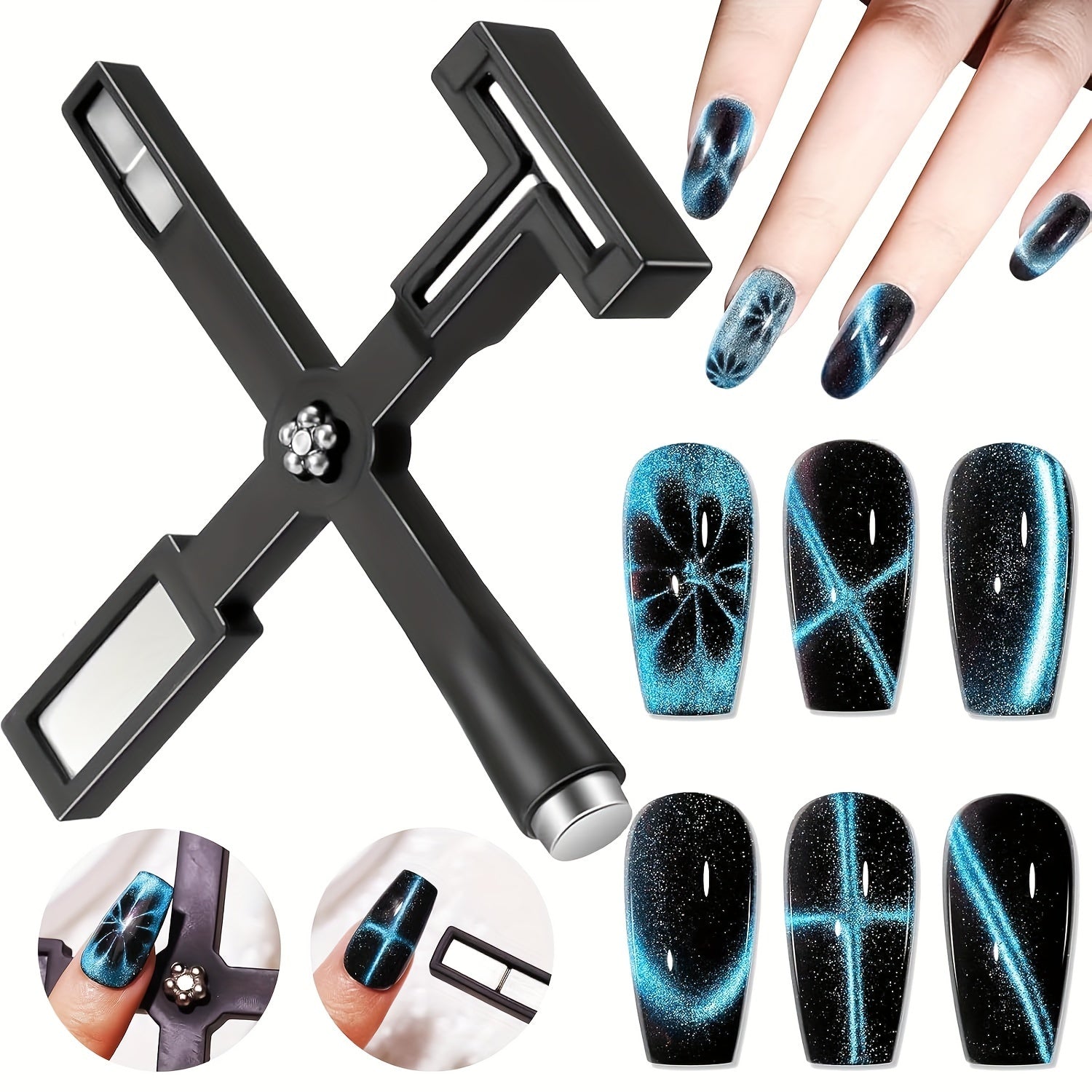5-in-1 Cat Eye Magnet for Nails Multi-Function Nail Art Tool with Mirror Effect and Gradient Blue Accessories