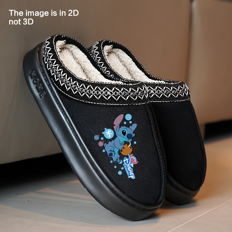Unisex Plush Slippers Warm Fleece Cartoon Print Non-Slip Indoor Shoes