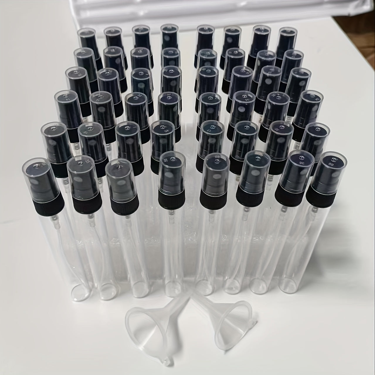 48 Pack Mini 10ml Glass Travel Spray Bottles Black and Transparent for Perfume Essential Oils