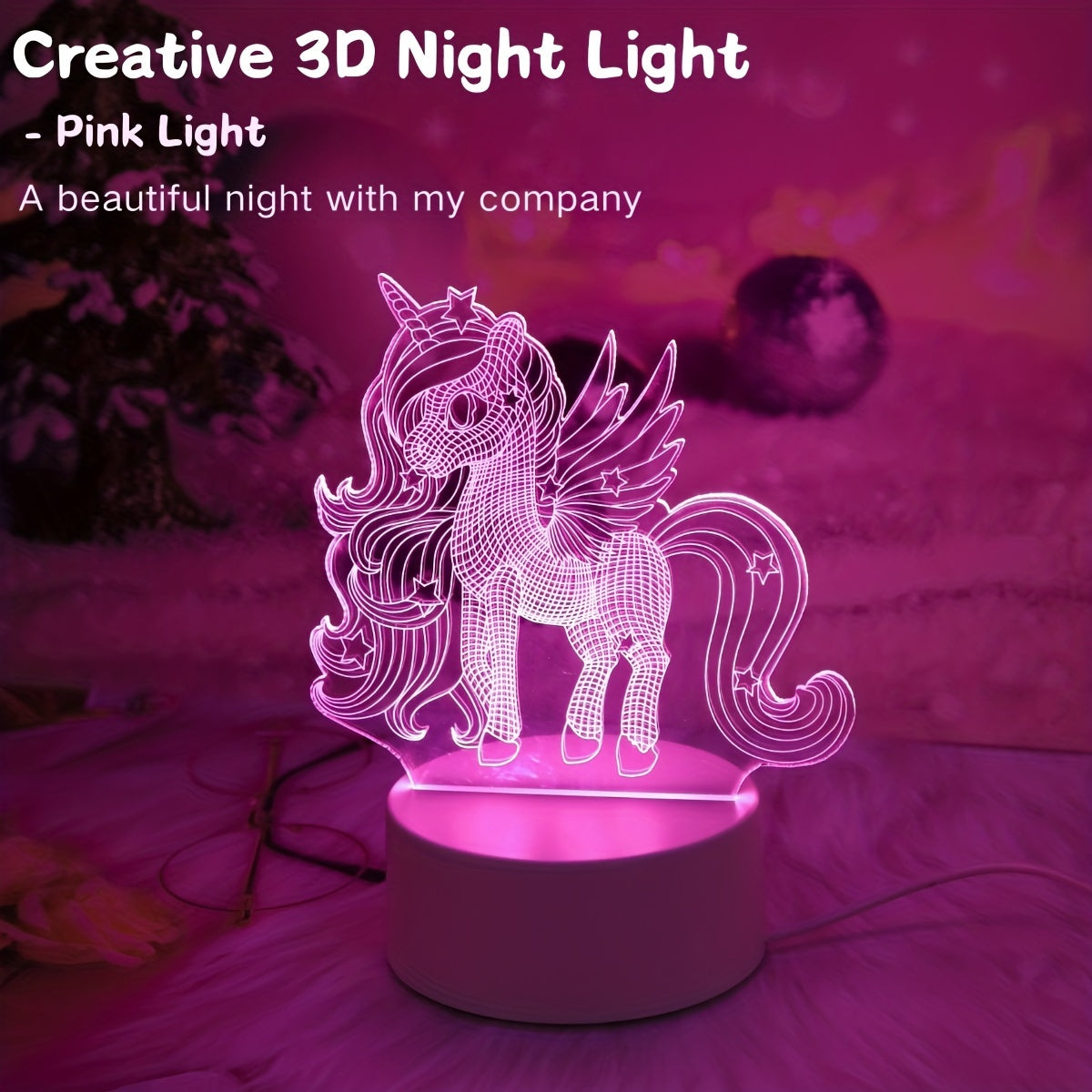 Lámpara de escritorio USB con luz nocturna 3D de unicornio para niños y adultos con interruptor