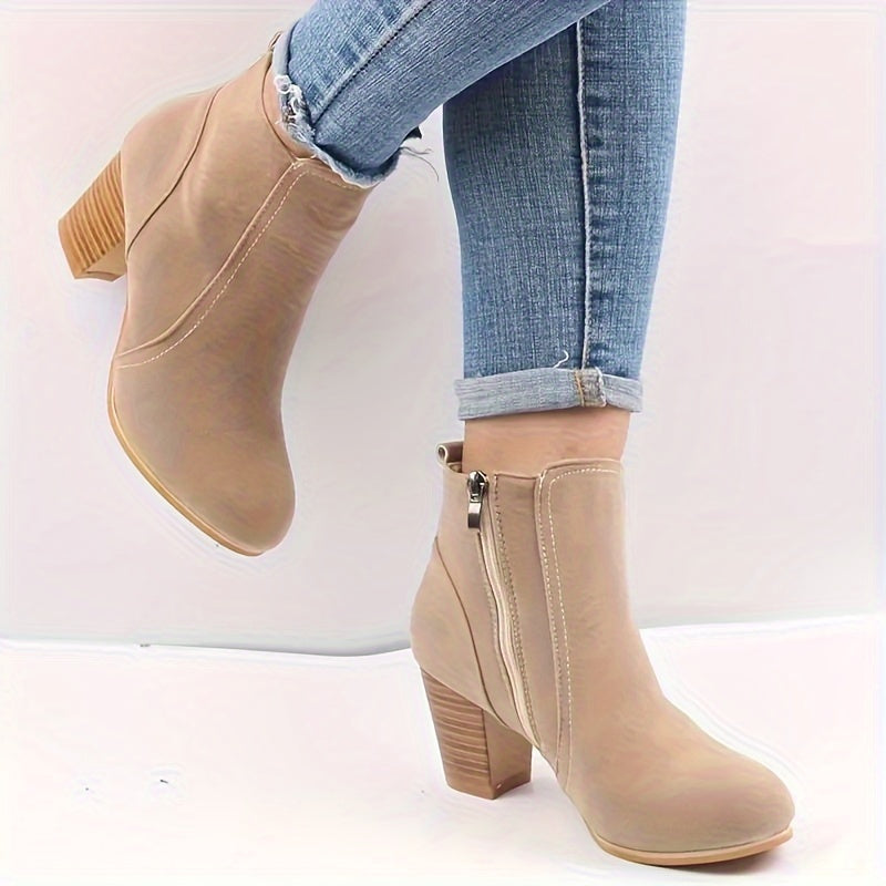 Women's Block Heel Short Boots Casual Side Zipper Ankle Booties