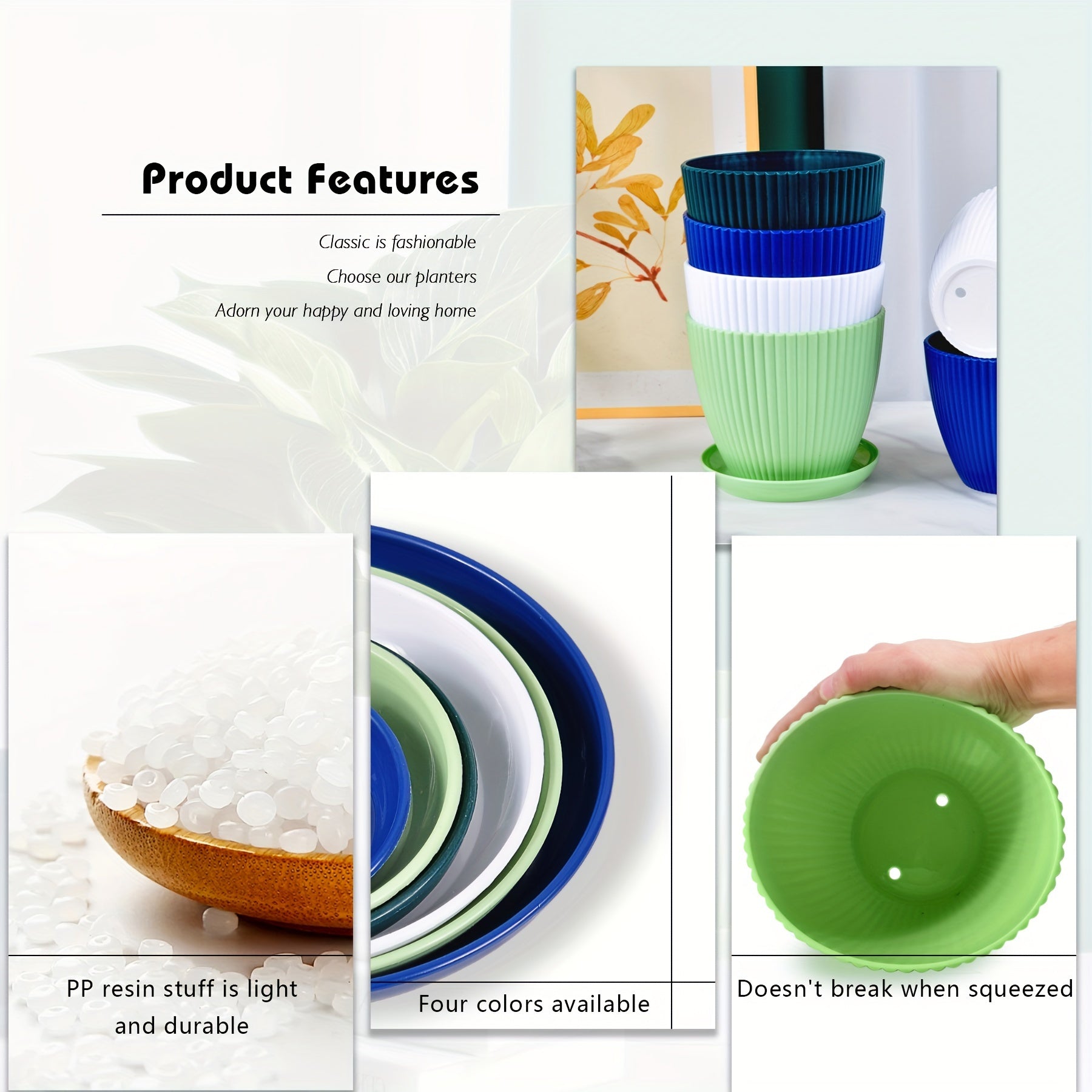 6 Pack Plastic Flower Pots with Saucers, 6 Sizes Indoor Outdoor Planters