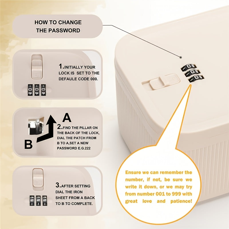 Qizil/bez/ko'k rangda, mustahkam PP materialidan tayyorlangan, telefon, dori-darmon va oziq-ovqatni xavfsiz tashkil etish uchun ideal bo'lgan ixcham qulflanadigan saqlash qutisi. Uyda, ofisda va sayohatda mukammal. O'lchovlar: 23.88x13.97x9.65 sm.