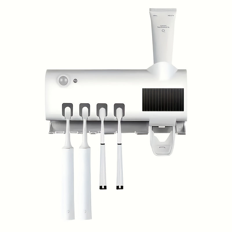 UV Toothbrush Holder with Toothpaste Dispenser and 3-in-1 Storage Wall Mount USB Rechargeable Bathroom Organizer