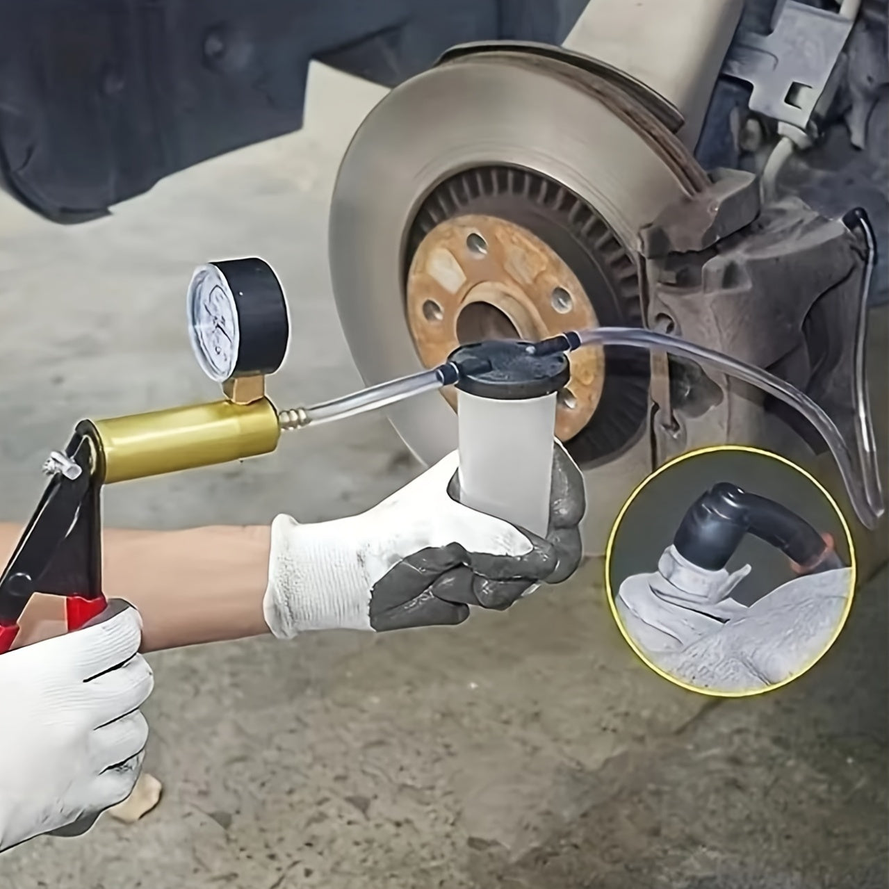 Manual Vacuum Pump Kit for Brake Bleeding and Vacuum Testing with Gauge and Adapters