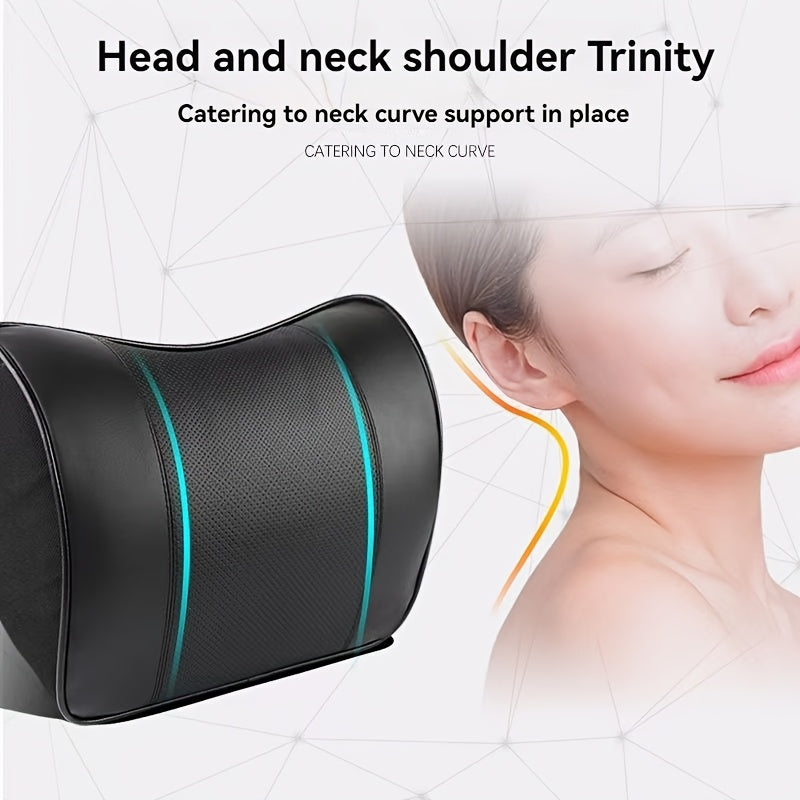 Car Seat Neck Pillow Faux Leather Ergonomic Support Adjustable Strap