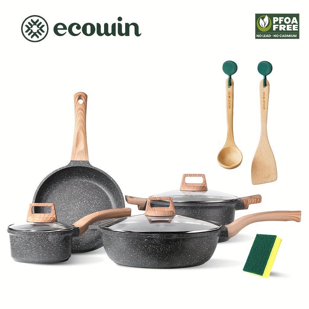 Non-Stick Cookware Set 4-Piece Maifan Stone Coating Frying Pan Wok Pots
