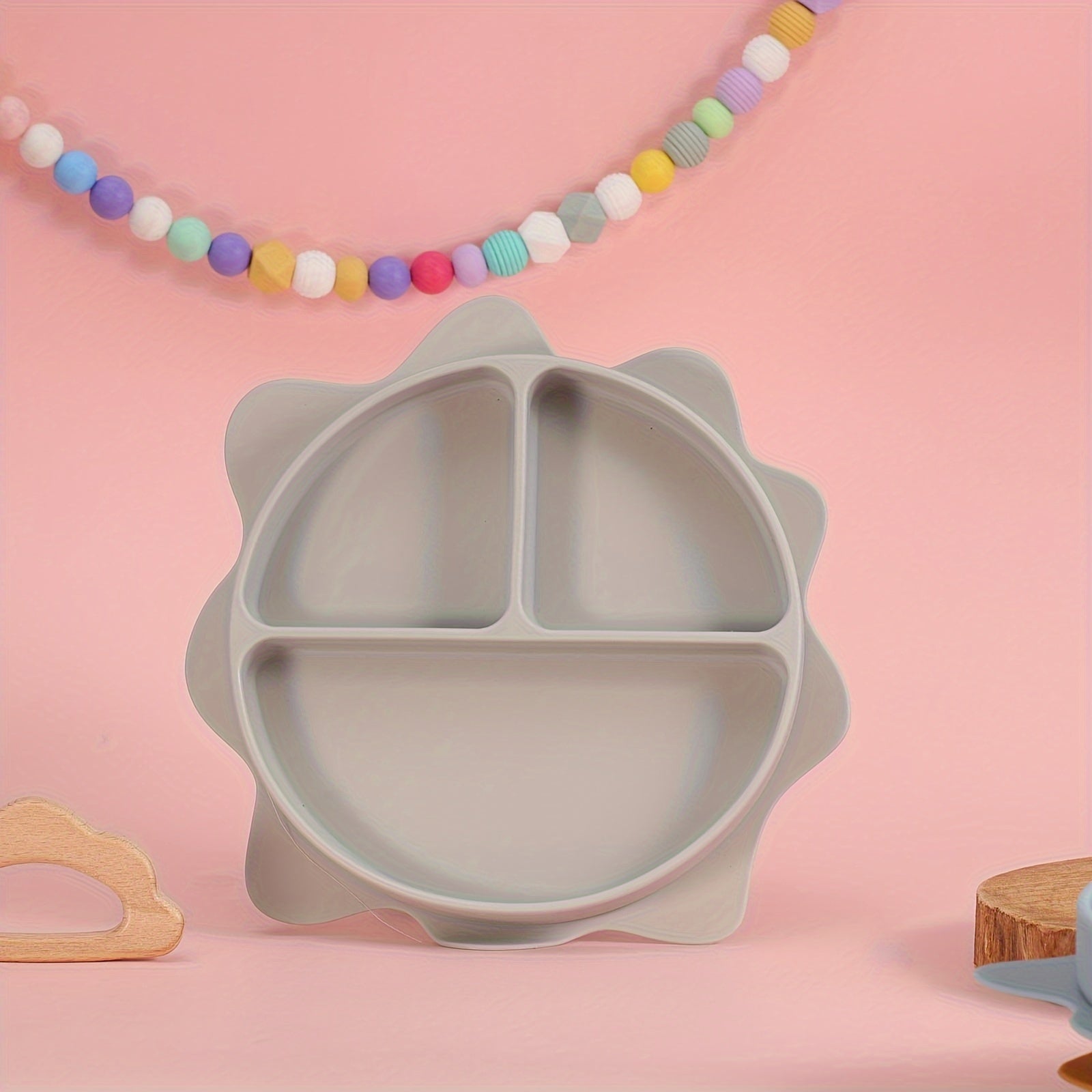 Baby Food Plate Silicone Divided Dinner Plate for Kids Vibrant Sun Cartoon Design