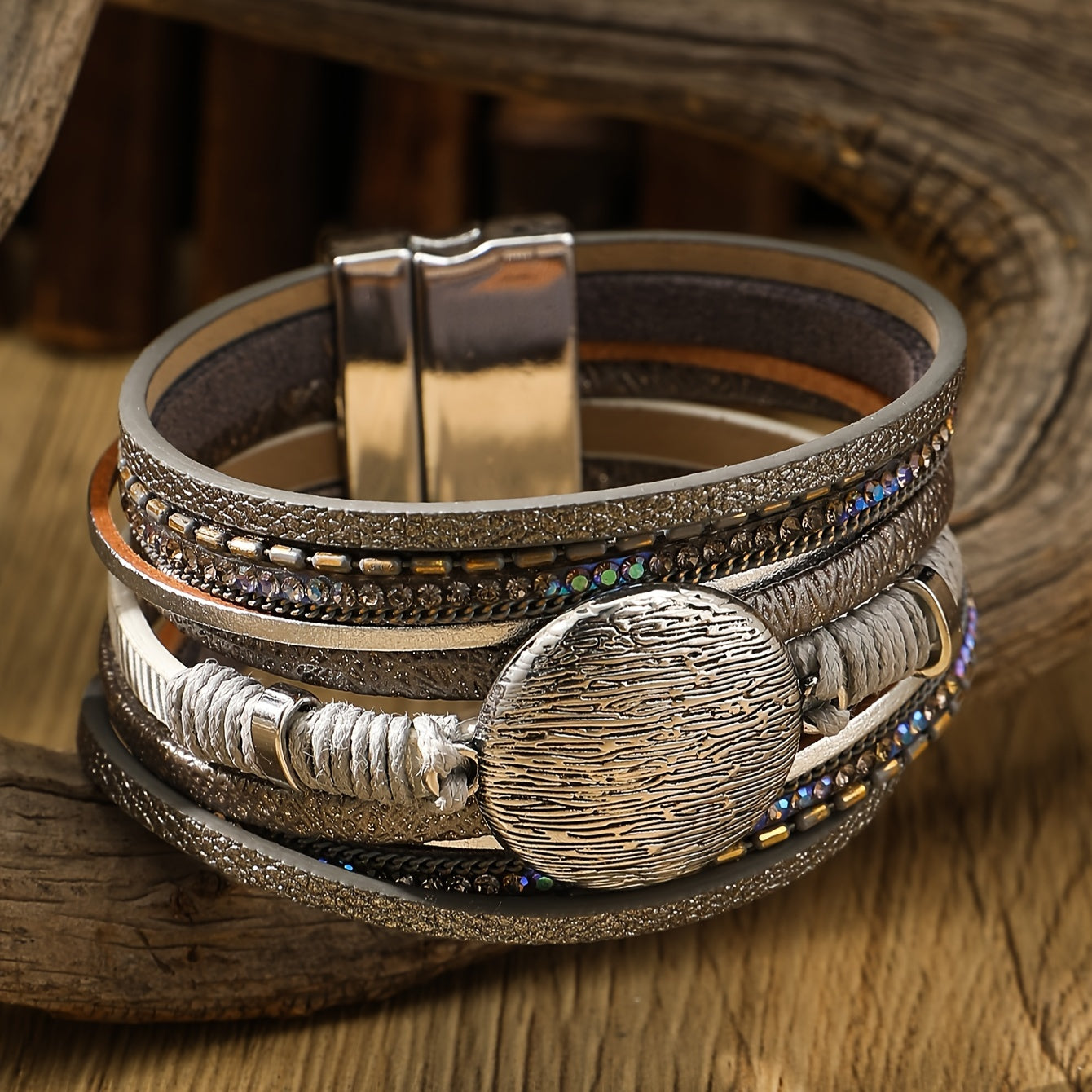 Паддед браслет из PU-кожи с винтажным украшением из 14K позолоты для женщин