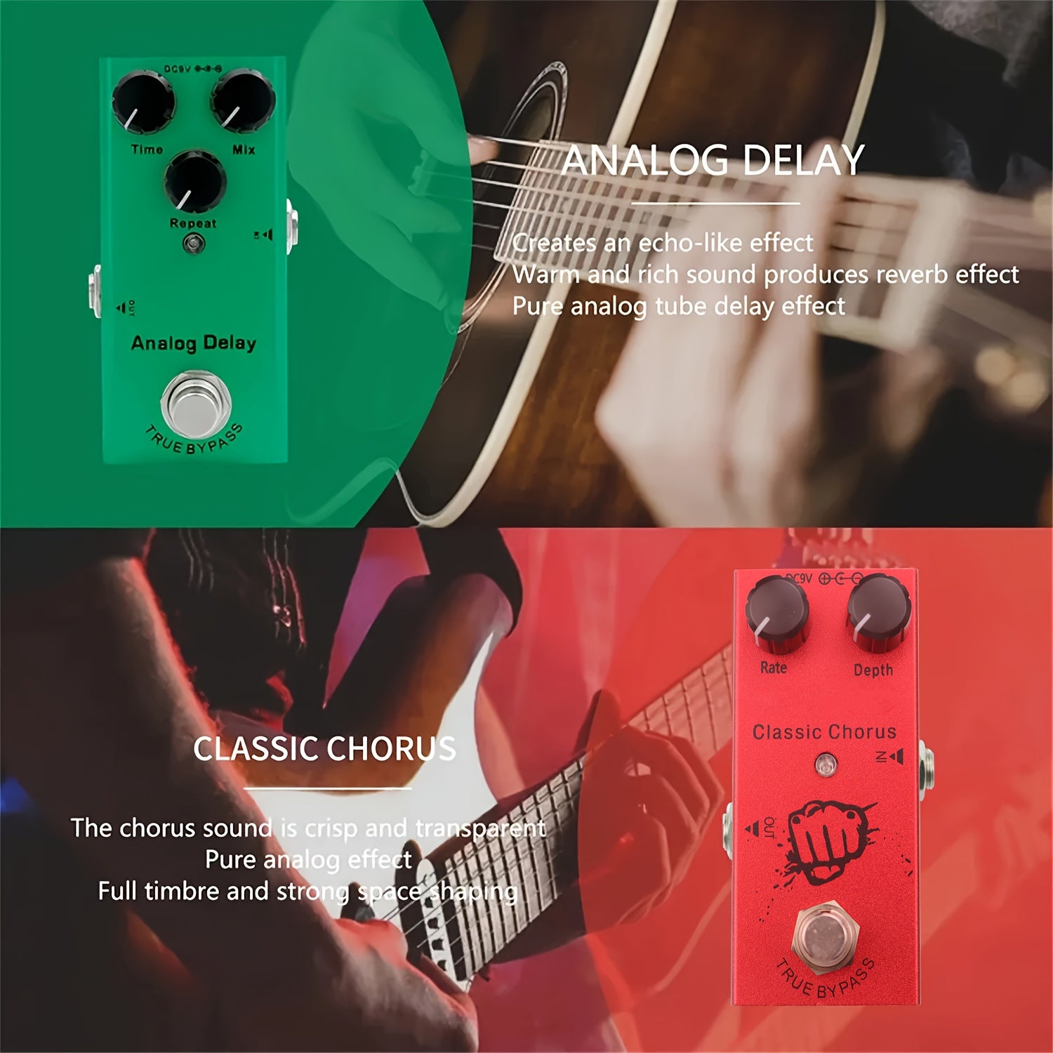 Mini Electric Guitar Pedal Overload Metal Distortion Delay Effects 9V