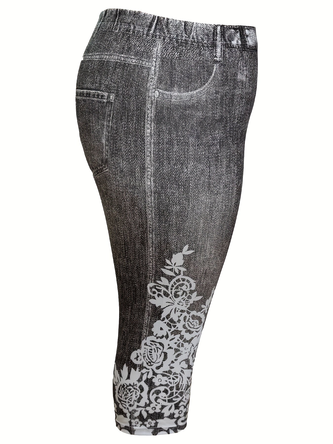 Women's Faux Denim Cropped Leggings 2-Pack Oversized Black Blue