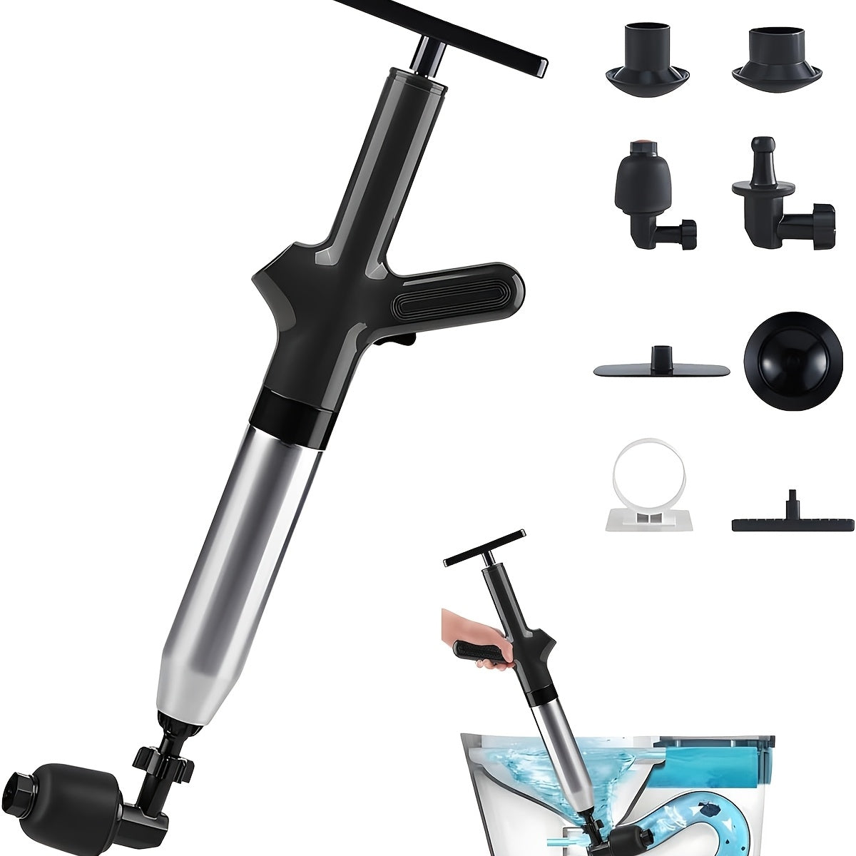 Stainless Steel Drain Unclogger Set with Toilet Plunger and Snake for Clogged Toilets