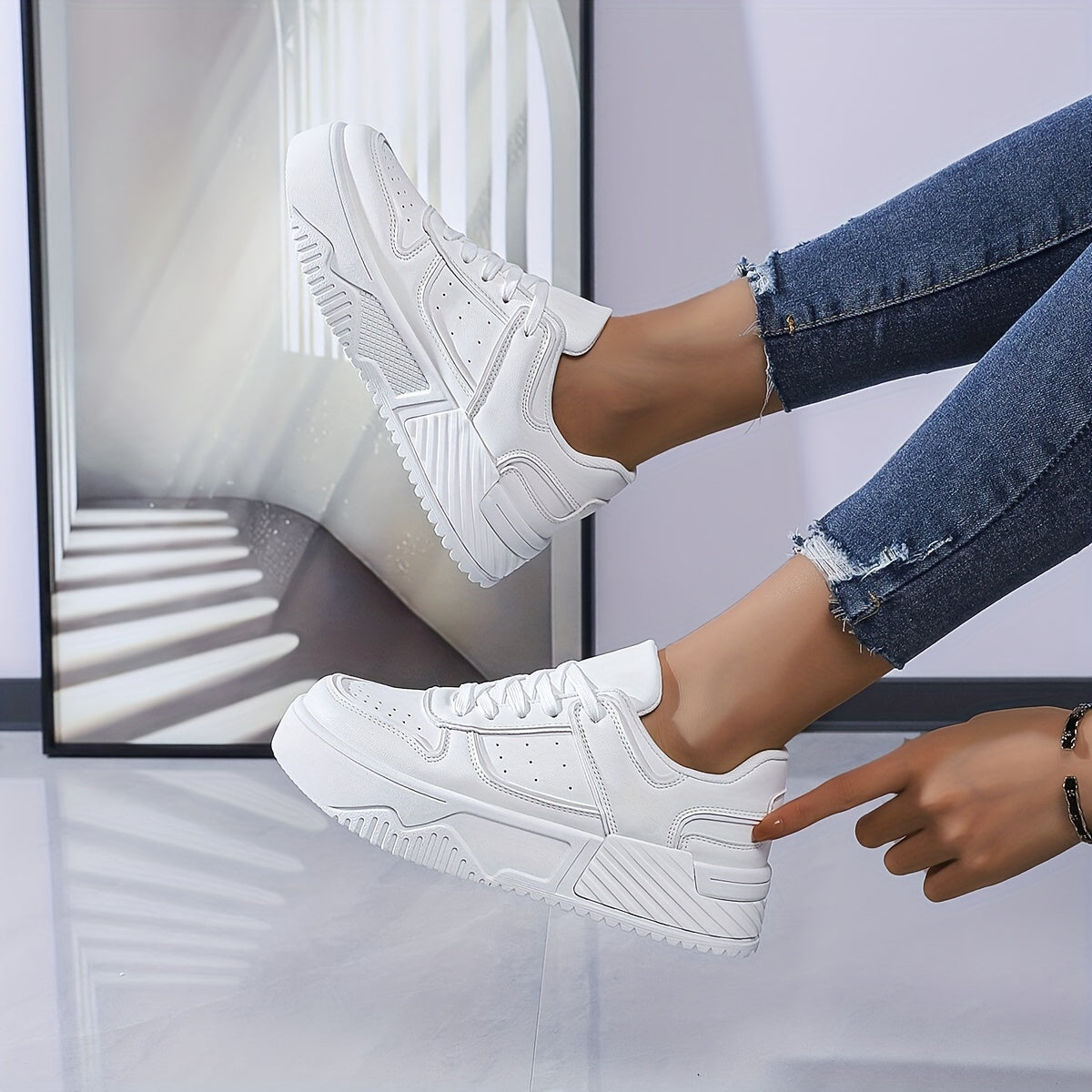 Women’s Fashion Sneakers Women’s Casual Lace-Up Sports Shoes with Wedge Heel