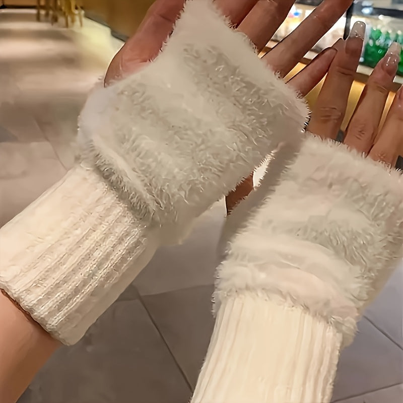 Soft Knit Fingerless Gloves for Women with Elastic Wrist for Cold Weather