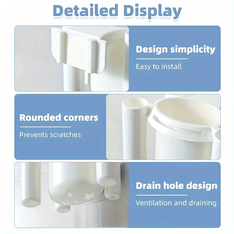 Wall-Mounted Toothbrush and Toothpaste Holder with Water Drainage, Drill-Free