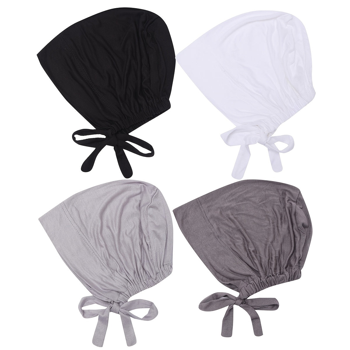 Set de 4 gorras internas de modales ajustables para hijab, transpirable, elásticas y con cordón, para mujeres