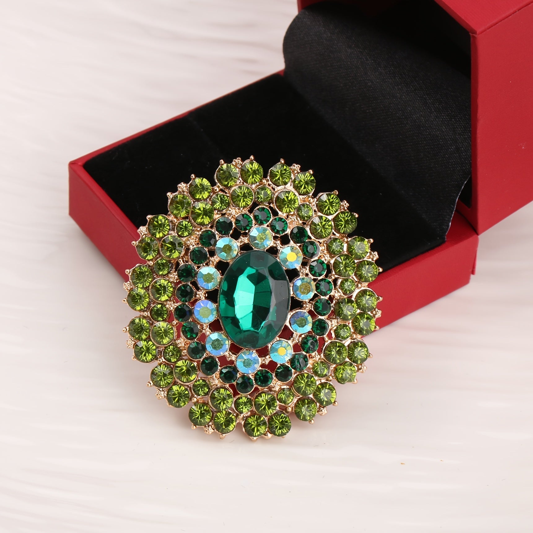 Women's Green Rhinestone Brooch Large Statement Pin Corsage