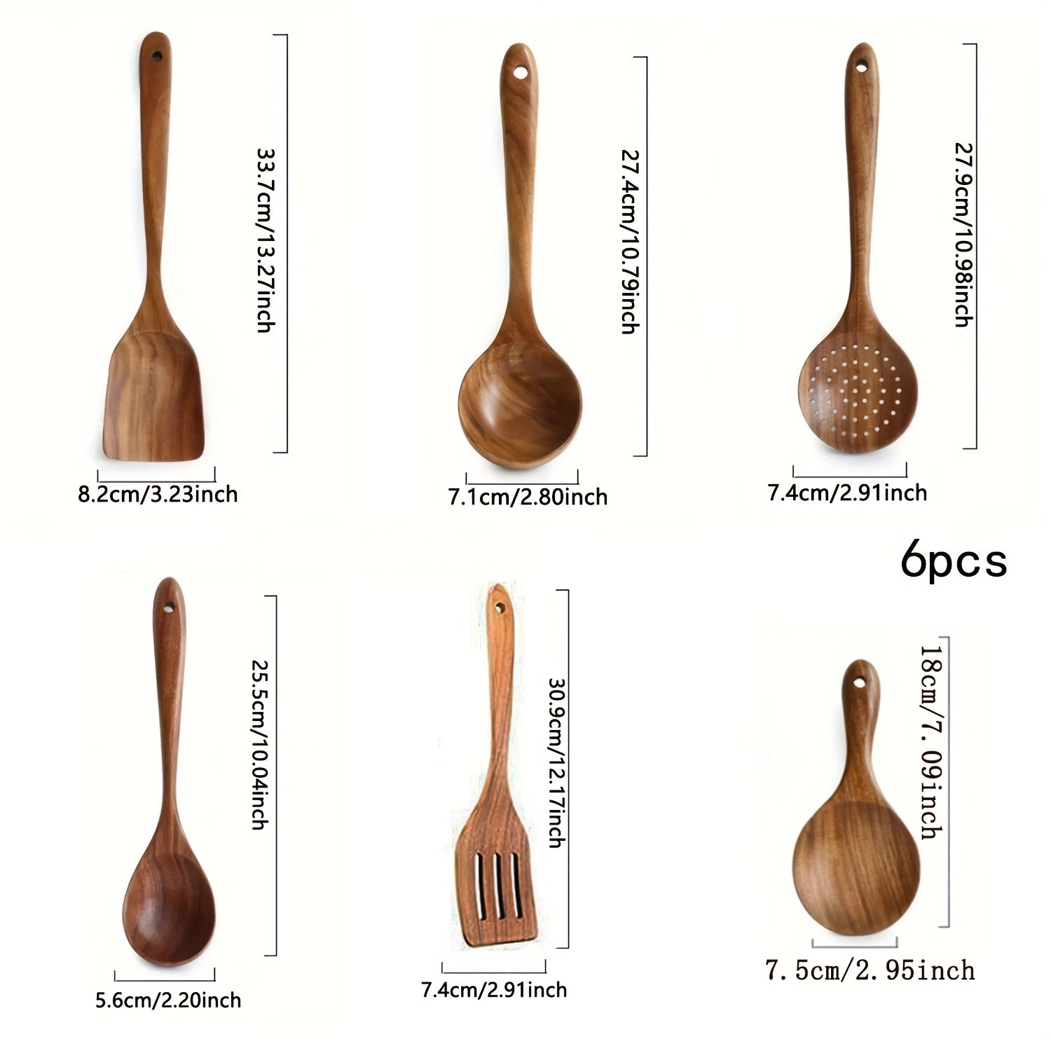 Six Wooden Utensils Set Cooking Spoons Kitchen Tools Durable Elegant