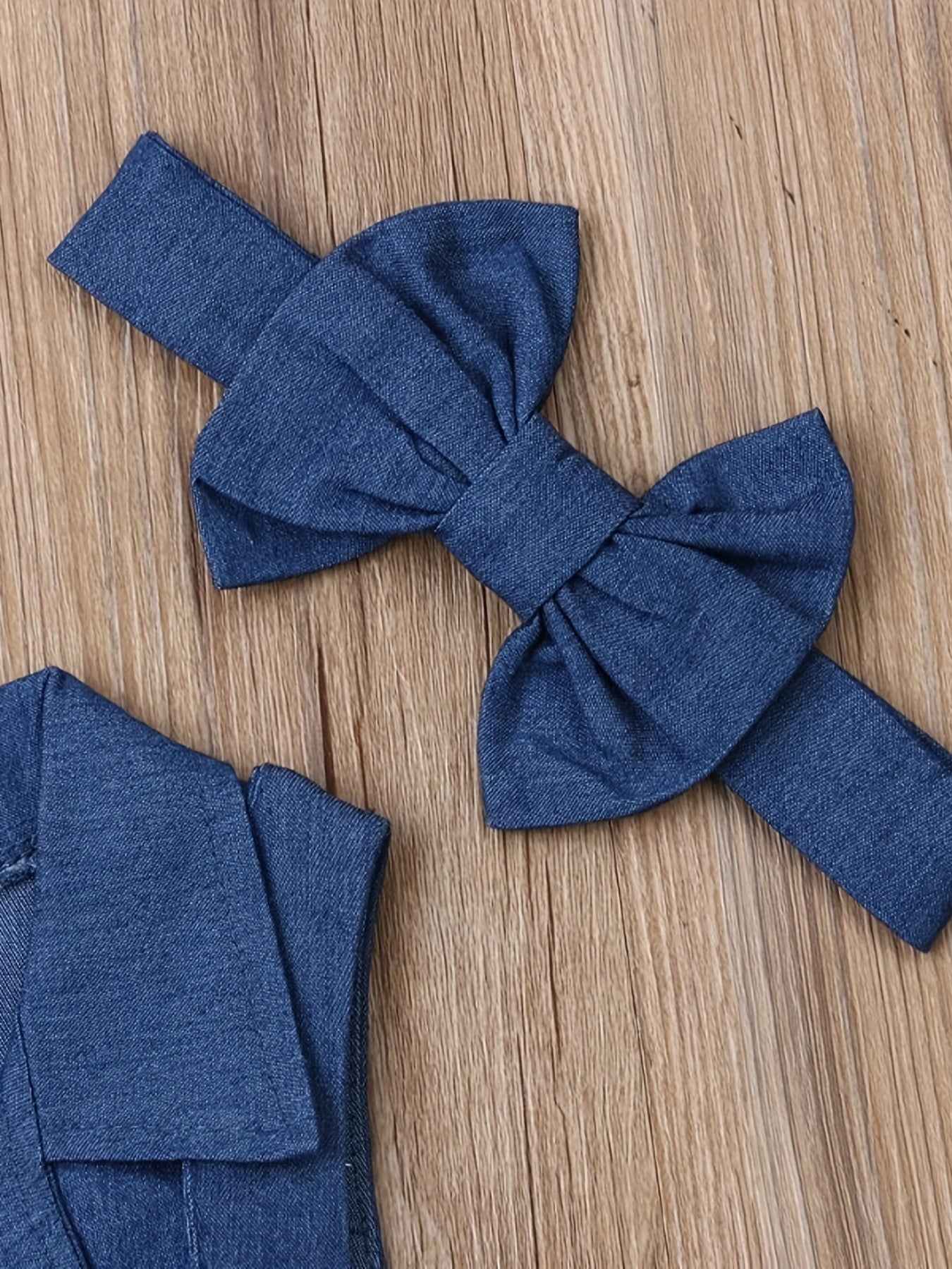 Kids' Summer Denim Romper Set with Belt and Bow Headband for Girls