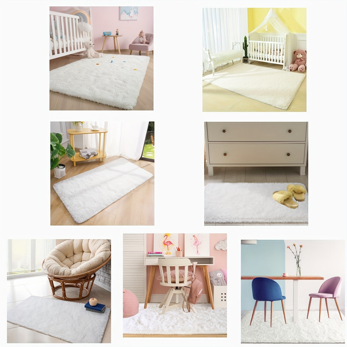 Alfombra de felpa blanca para área de juegos en el dormitorio, antideslizante, fácil de limpiar