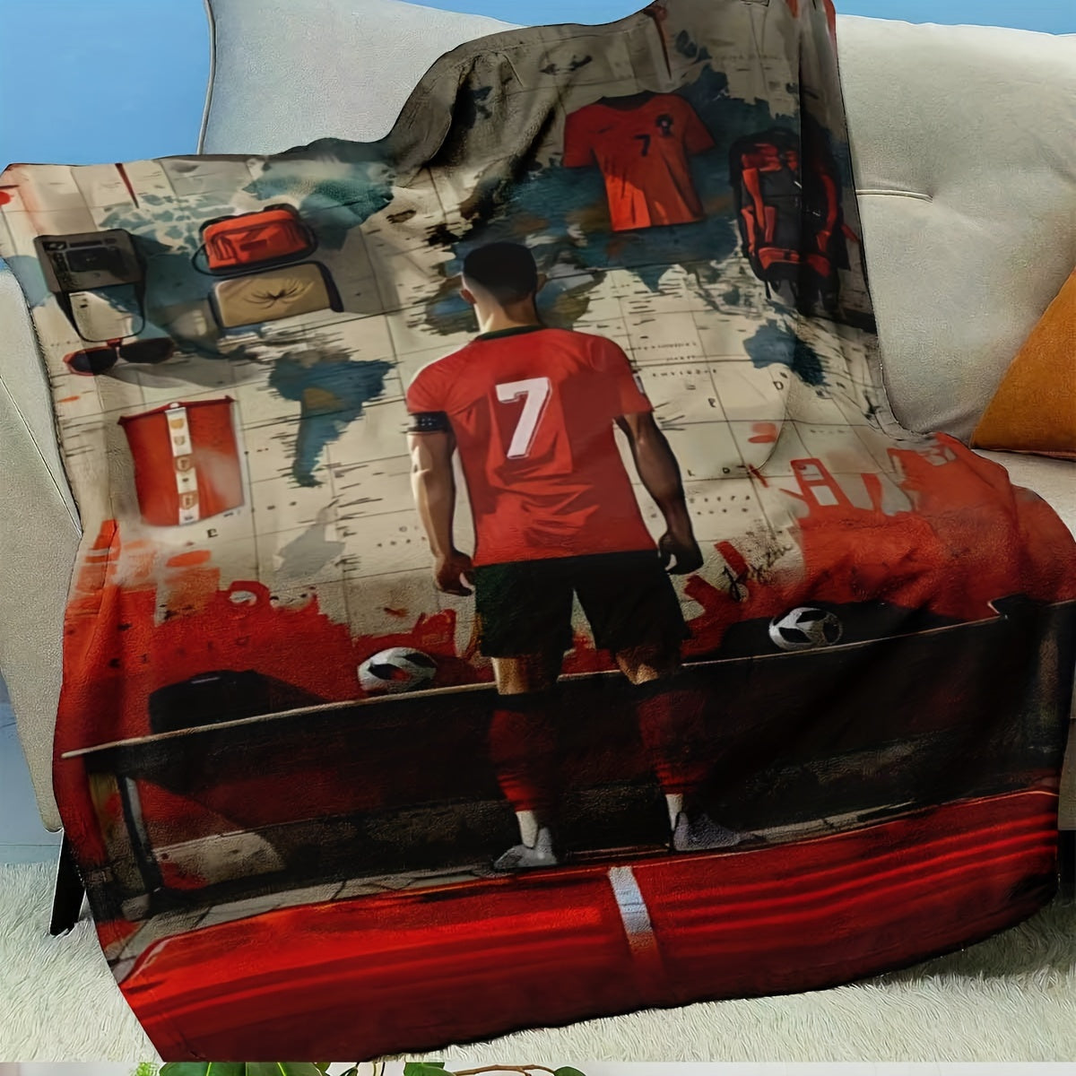 Contemporary Football Star Flannel Throw Blanket for Kids and Adults Lightweight Stain-Resistant Versatile