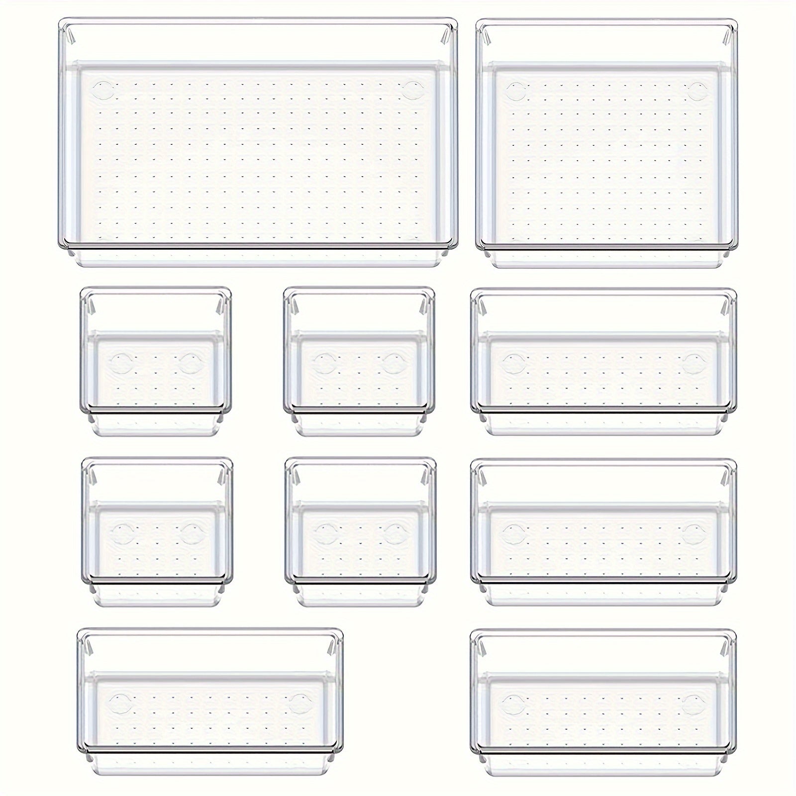 Set of 10 or 20 Plastic Drawer Organizer Trays in 4 Sizes for Dresser, Makeup, Kitchen, Office