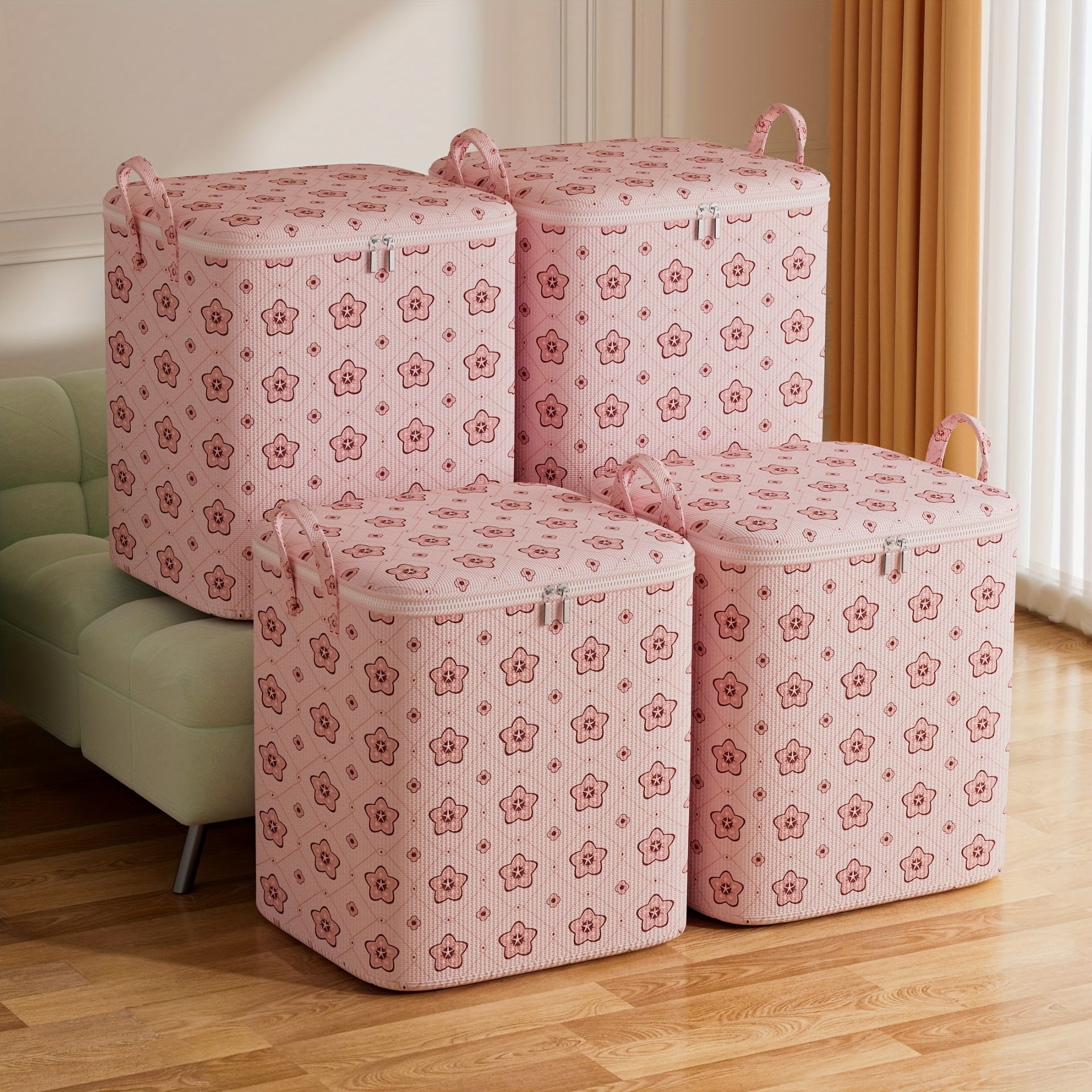 Pink and Gray Fabric Storage Baskets with Handles for Toys and Gifts