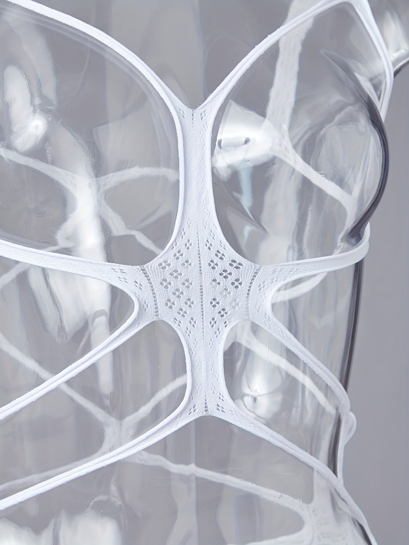 Women's White Plus Size Fishnet Sleeveless Bodysuit Hollow Mesh Stretch