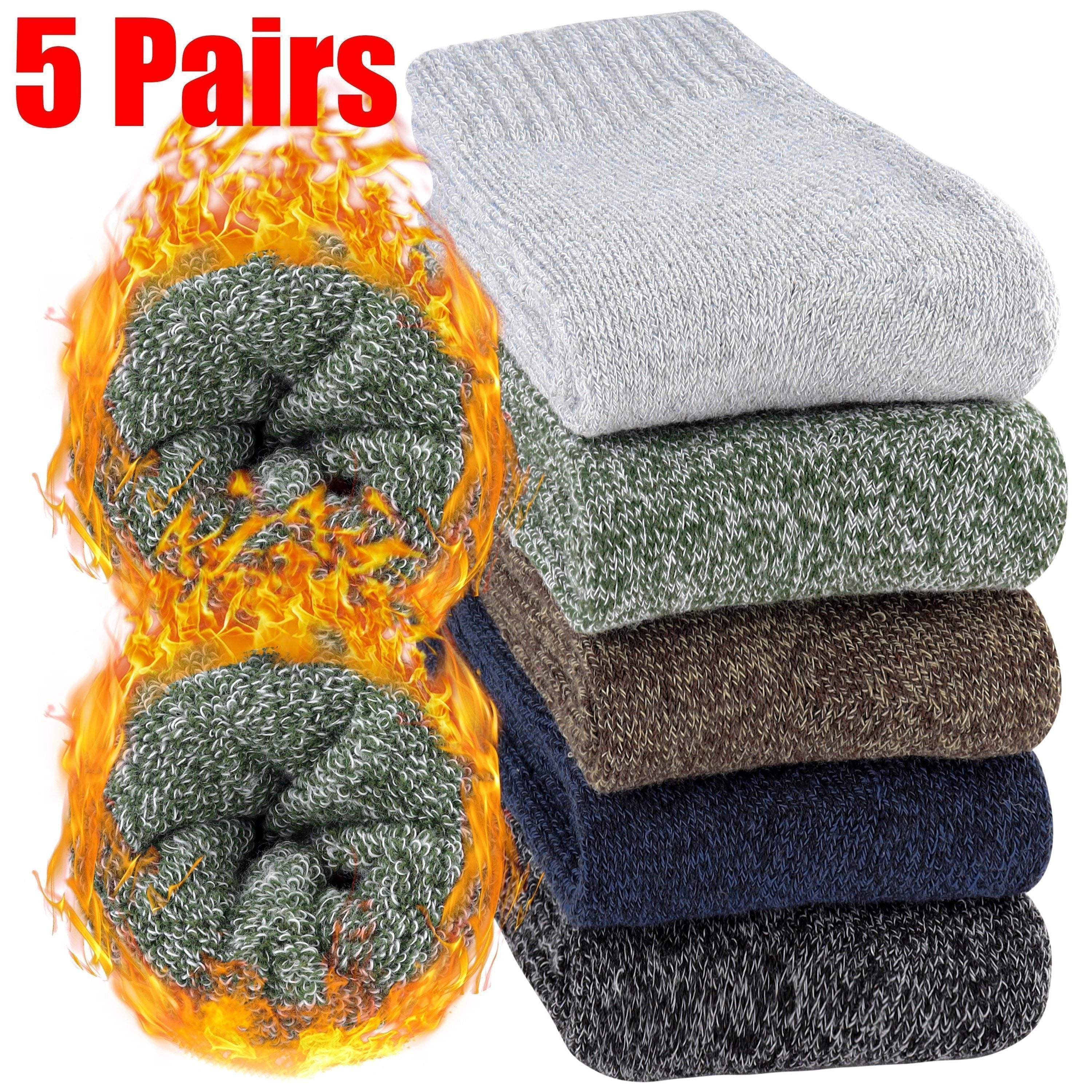 Men's Thermal Winter Socks 5 Pairs Breathable Wool Blend Ribbed Cuffs Outdoor