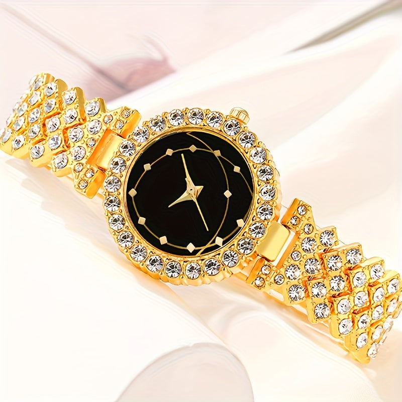 Women's Wristwatch Set with Rhinestone Accents and Alloy Case