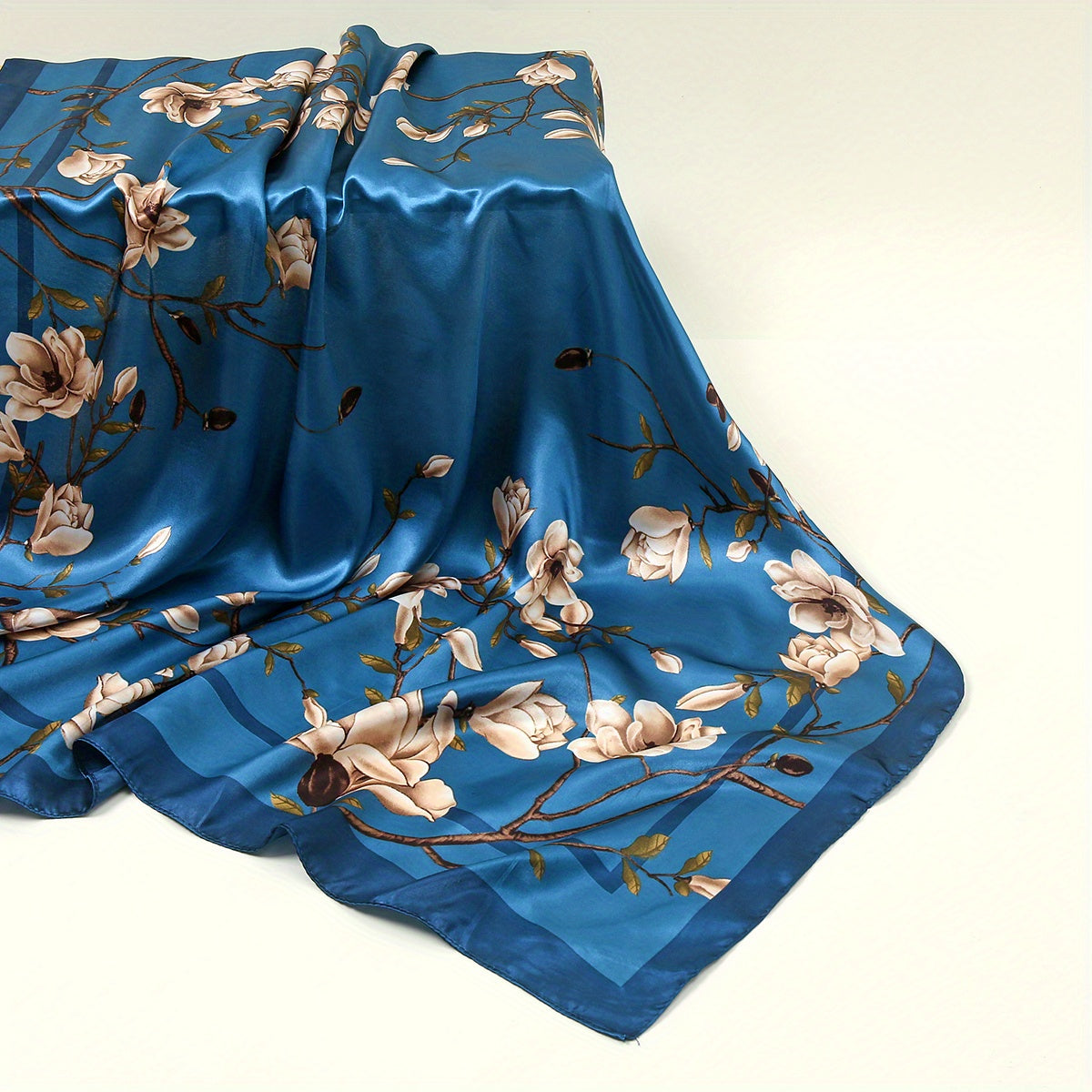 Винтажные сатиновые повязки на голову для женщин, принт магнолия, квадратный шарф-невершитель, 89,92 см