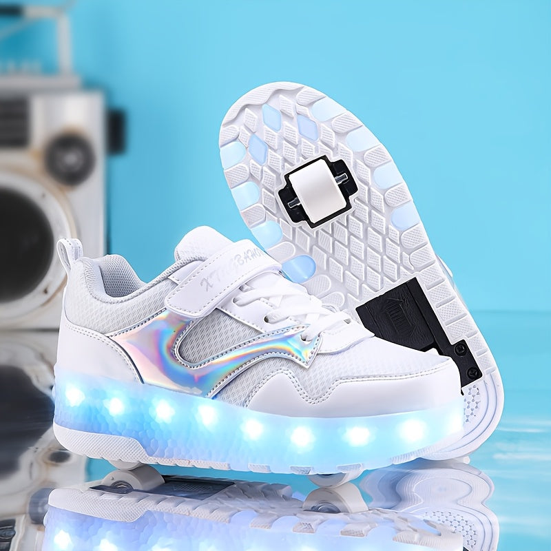 Kids Roller Skates with LED Lights USB Rechargeable Breathable Mesh All-Season