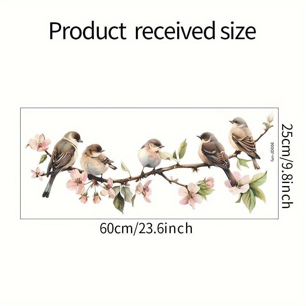 Qush mavzusidagi deraza yopishtiradigan, suv o'tkazmaydigan, statik yopishtiradigan dekorlar, uy va ofis uchun, 24.89cm x 59.94cm