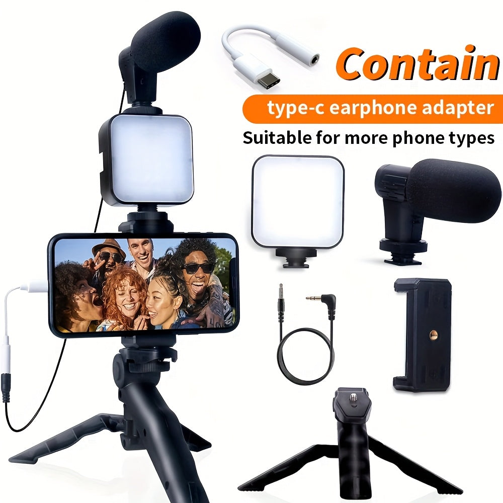 Beginner Video Blogging Kit for iPhone and Android with 10-Inch Tripod Microphone for Live Streaming and Vlogging