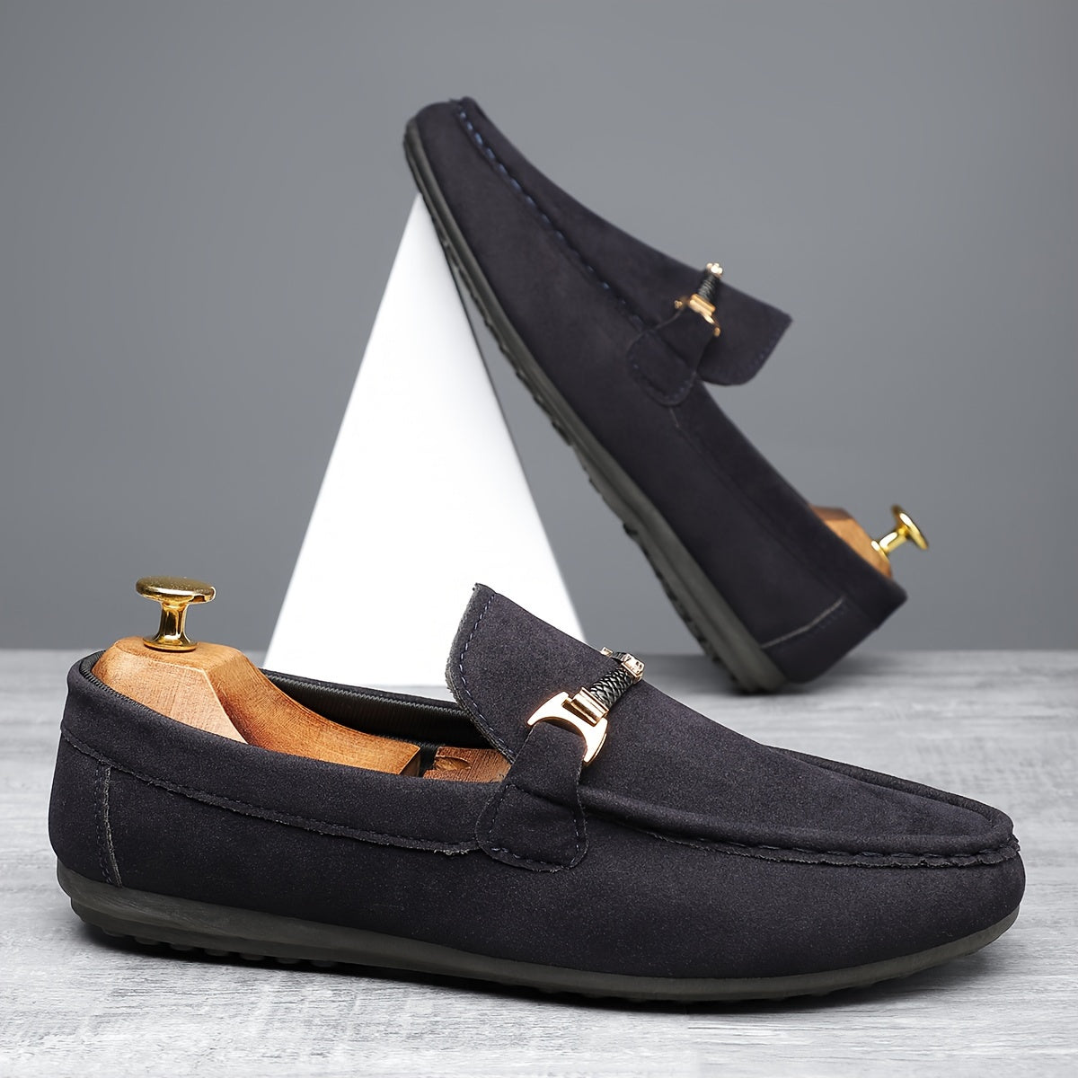 Men's Solid Color Penny Loafers Rubber Sole Slip-On Casual Shoes for Outdoor Walking and Driving