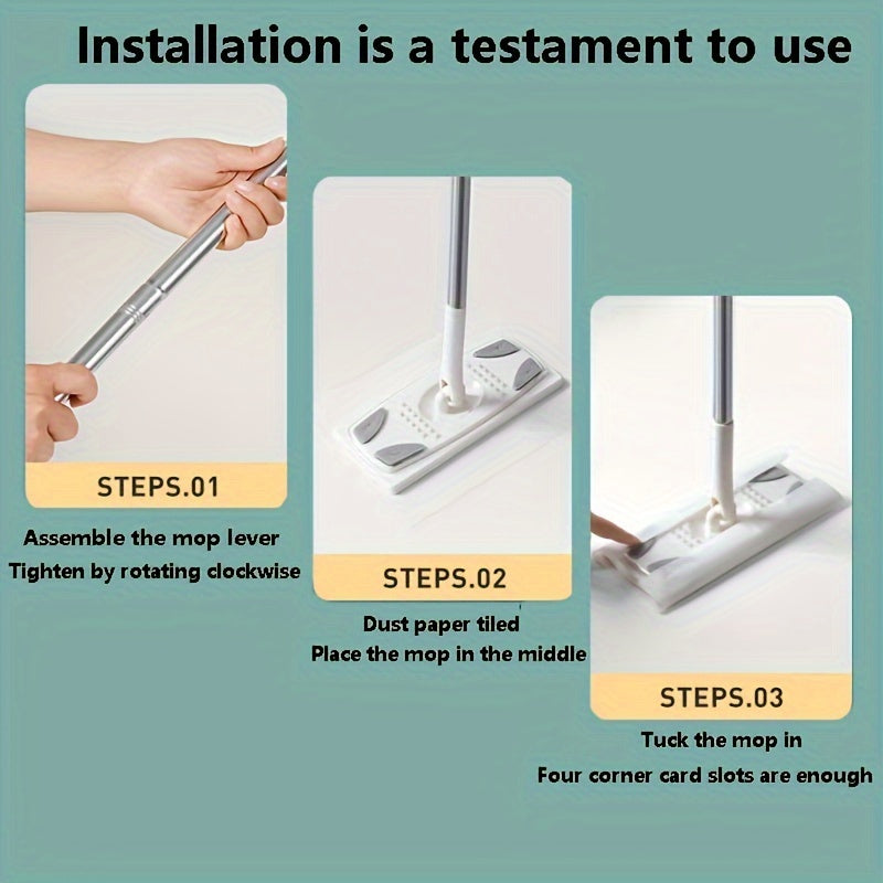 Stainless Steel Foldable Long Handle Mop Set with Disposable Dust Wipes for Hardwood Tile Glass Cleaning