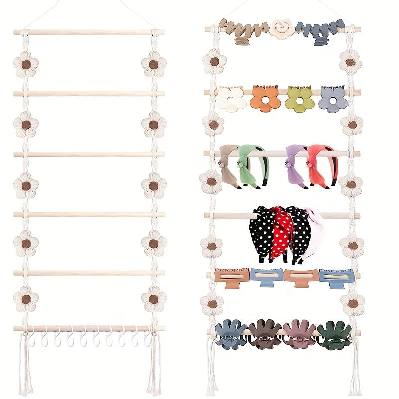 Girls Women Daisy Hair Clip Organizer Fabric Wall Mount Storage Rack