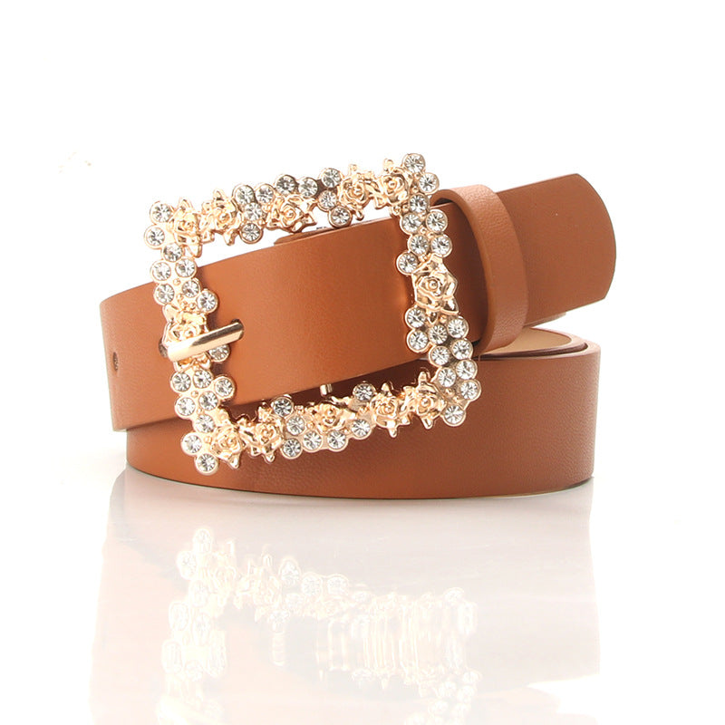 Women's Alloy Dress Belt with Rhinestone Pin Buckle Accessories