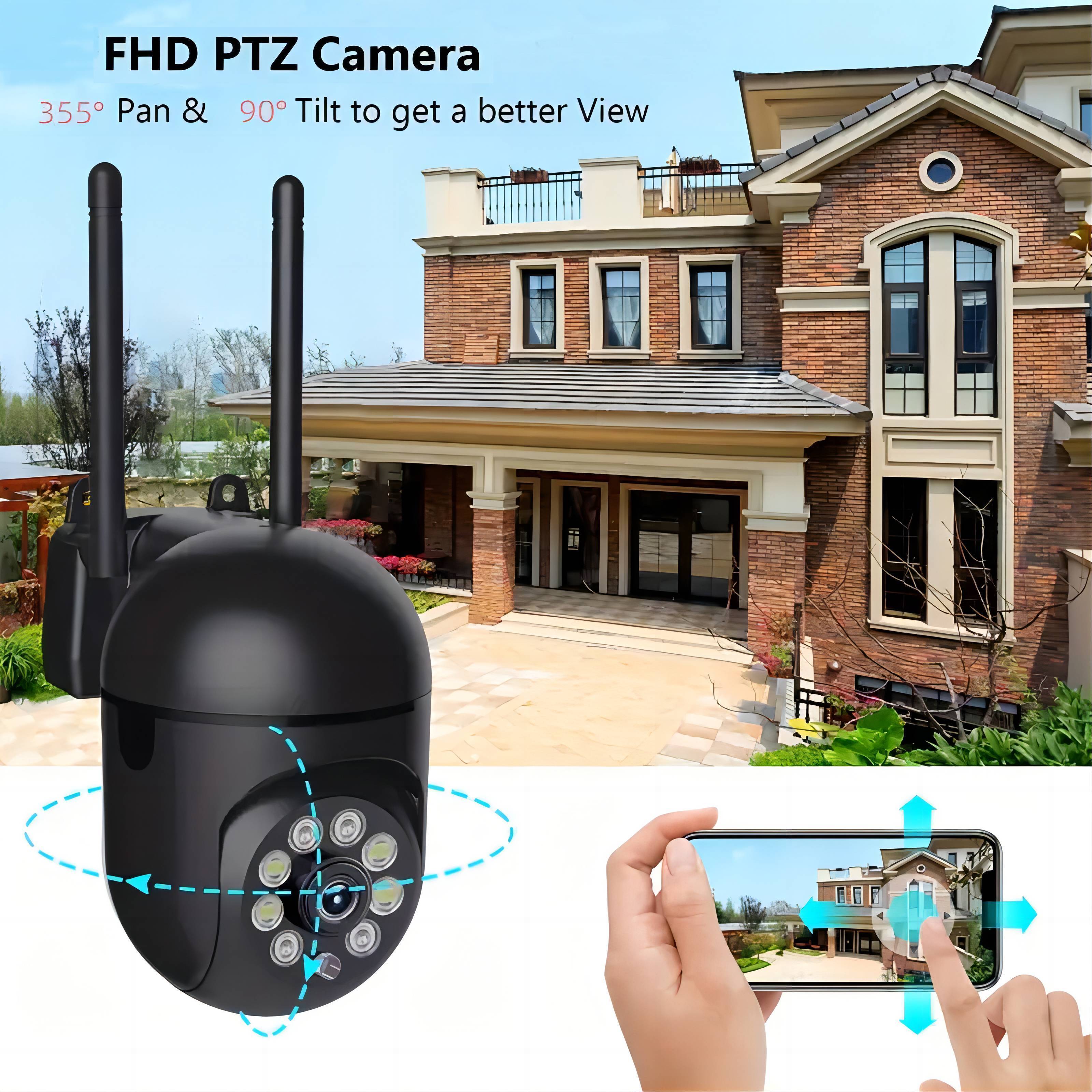 Wireless Security Camera with Color Night Vision Two-Way Audio WiFi Pan Tilt Zoom Motion Tracking