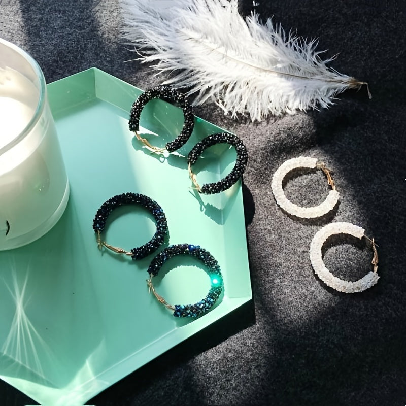 Women's Sparkling Crystal Diamond Hoop Earrings Large Circular Jewelry Gift