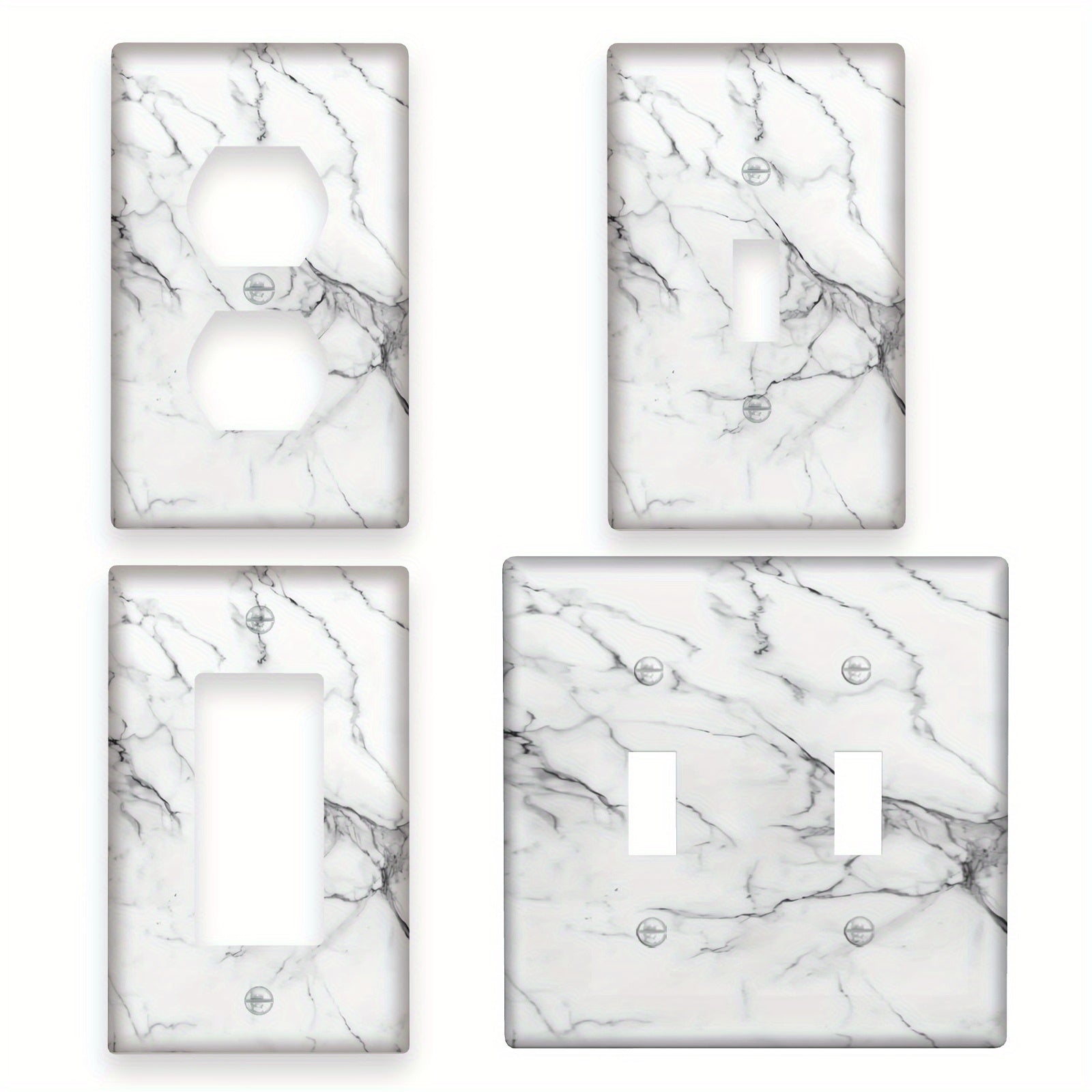 Marble Effect Wall Plate Cover White Gray Single Double Gang Home Decor Pack of 1