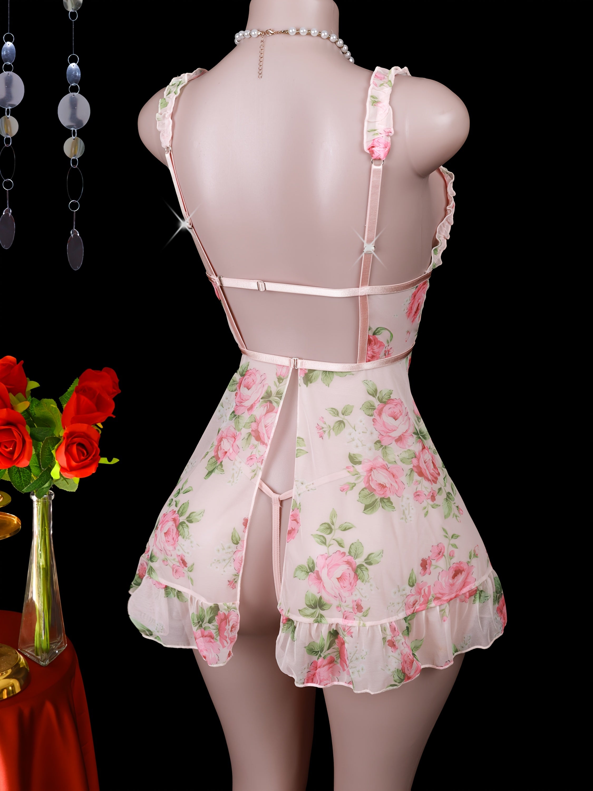 ayollar uchun nafis uyqu kiyimlari to'plami, bosma va thong yubkali, Sevgililar kuni uchun