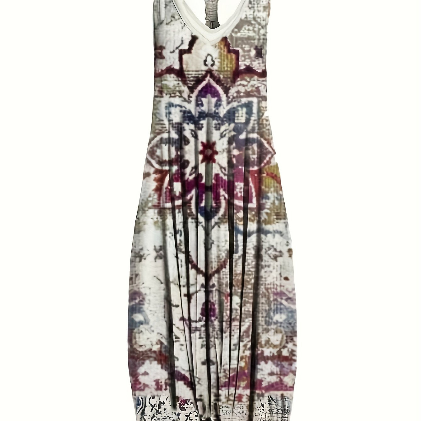 Plus Size Floral Print Sleeveless Jumpsuit Casual V-Neck Womens Clothing