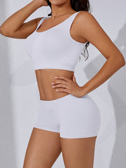 Seamless Sports Bra and High-Waisted Shorts Set Breathable Nylon Spandex Solid Color Casual Pajama
